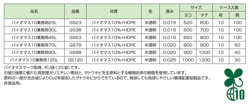 環境袋策シリーズ　バイオマス原料10％仕様